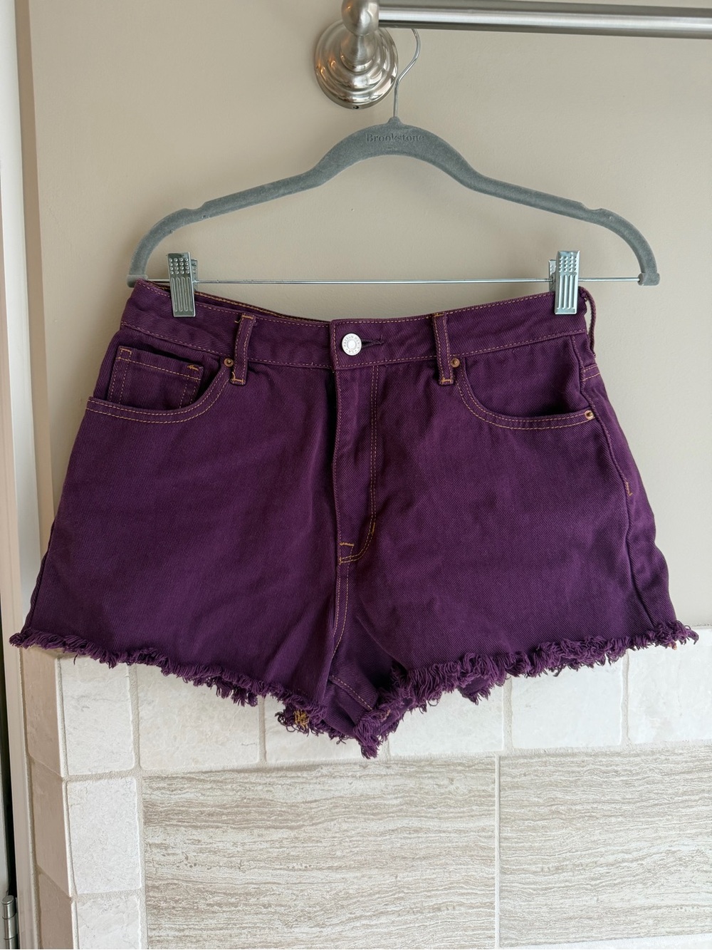 PacSun Purple High-Rise Denim Shorts with Frayed Hem